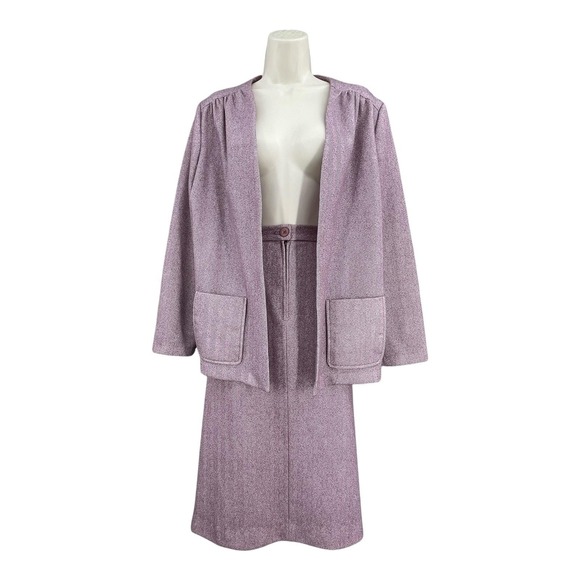 Ned J. Jackets & Blazers - Vintage Skirt Suit Women 80s Office Academia Herringbone Blazer Size 16 Pink